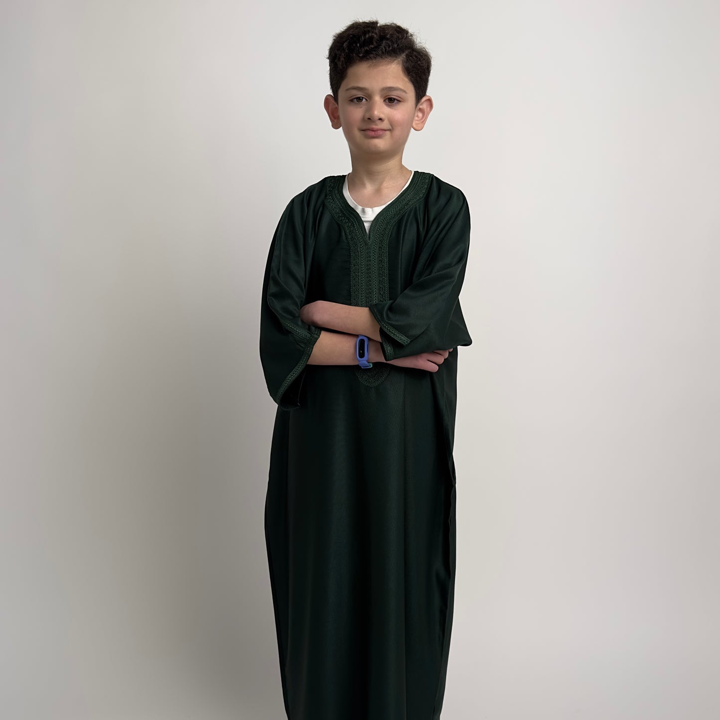 Forest Green Kids Satin Moroccan Thobe