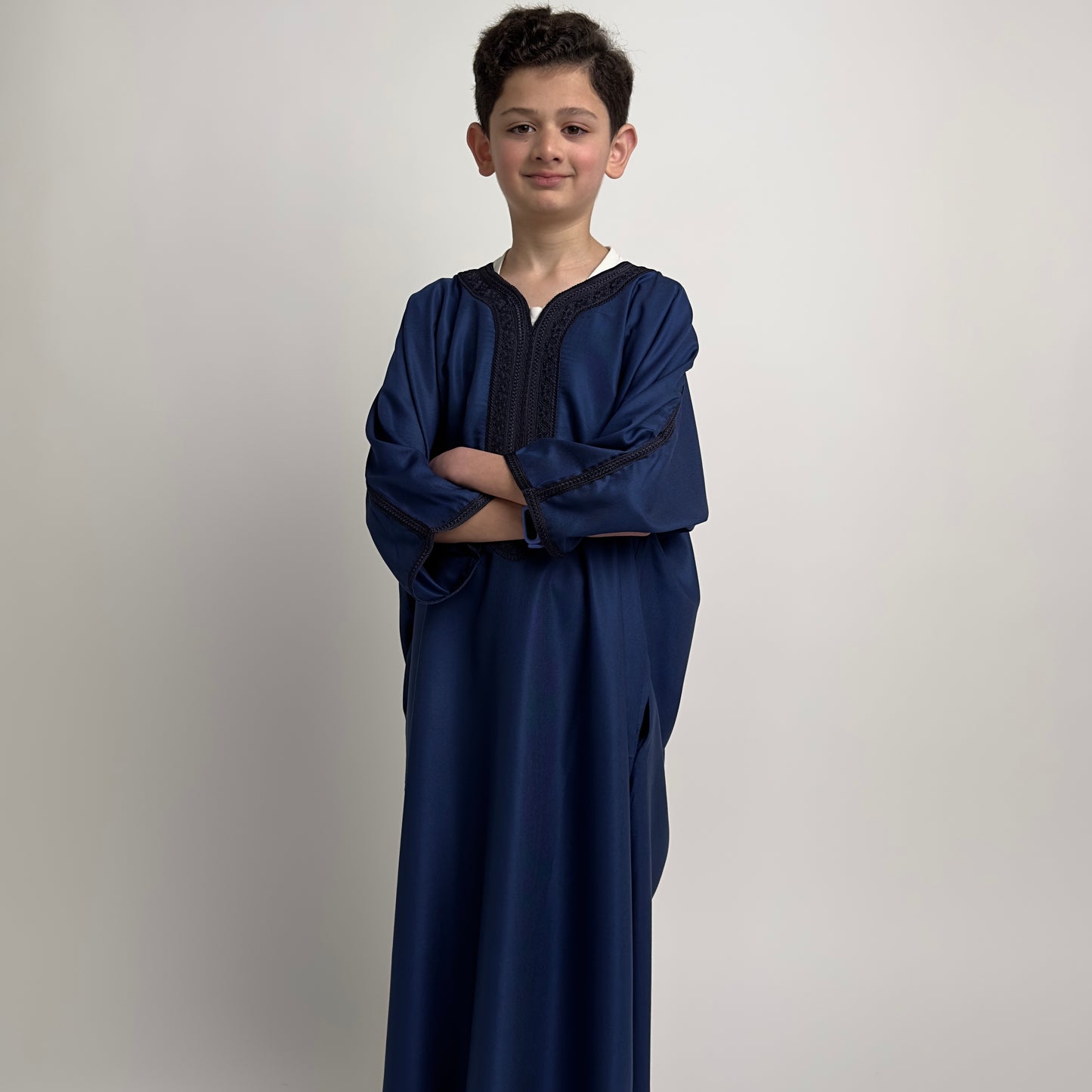 Navy Kids Satin Moroccan Thobe