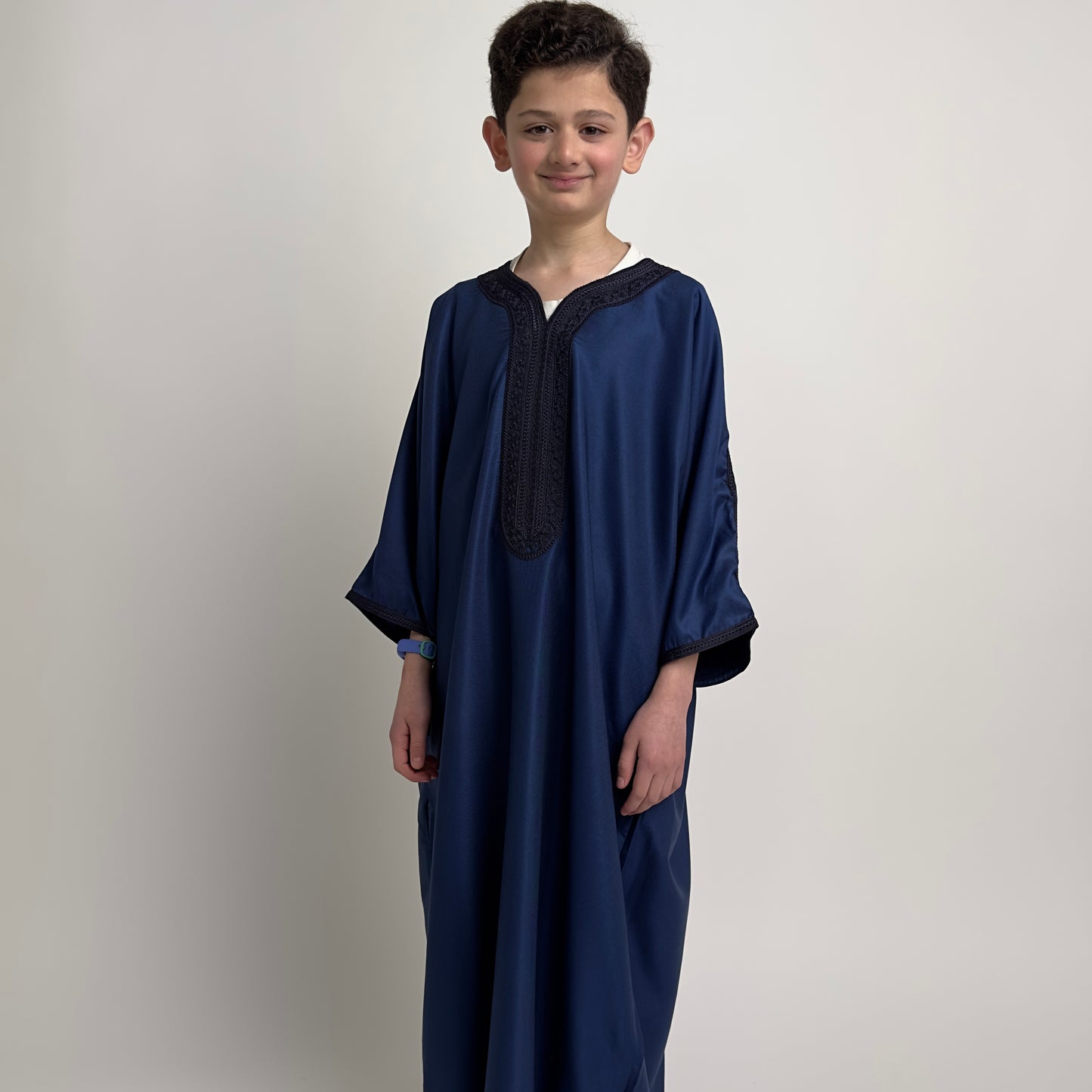 Navy Kids Satin Moroccan Thobe