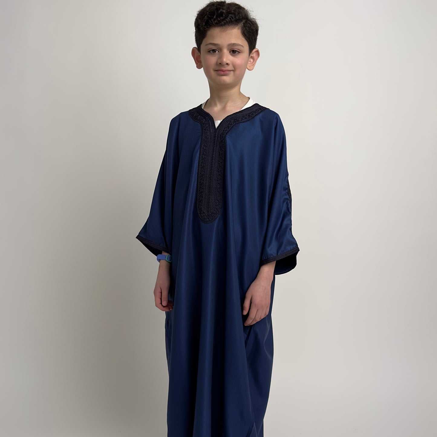 Navy Kids Satin Moroccan Thobe