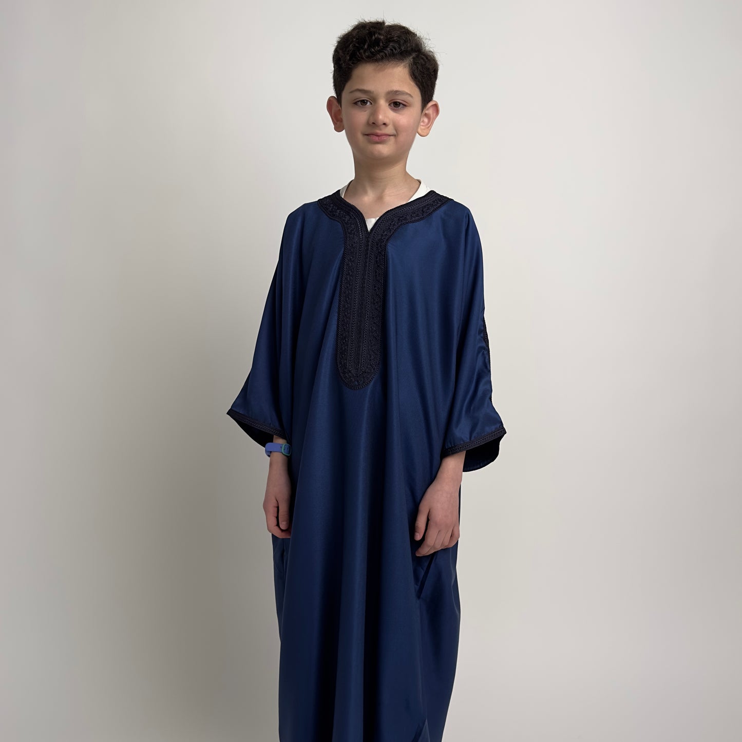 Navy Kids Satin Moroccan Thobe