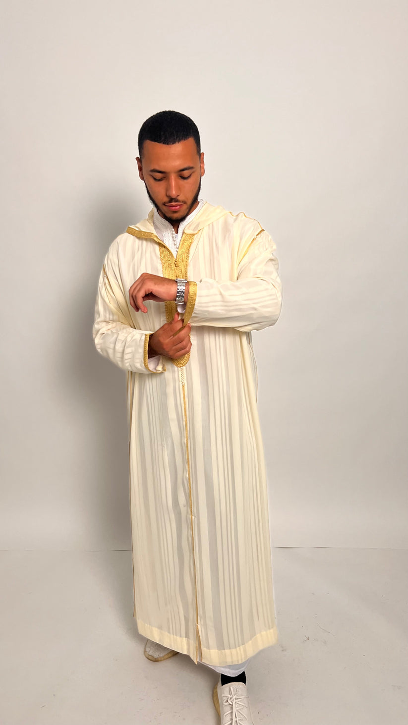 Creamy White and Golden Luxury 1 Piece Djellaba