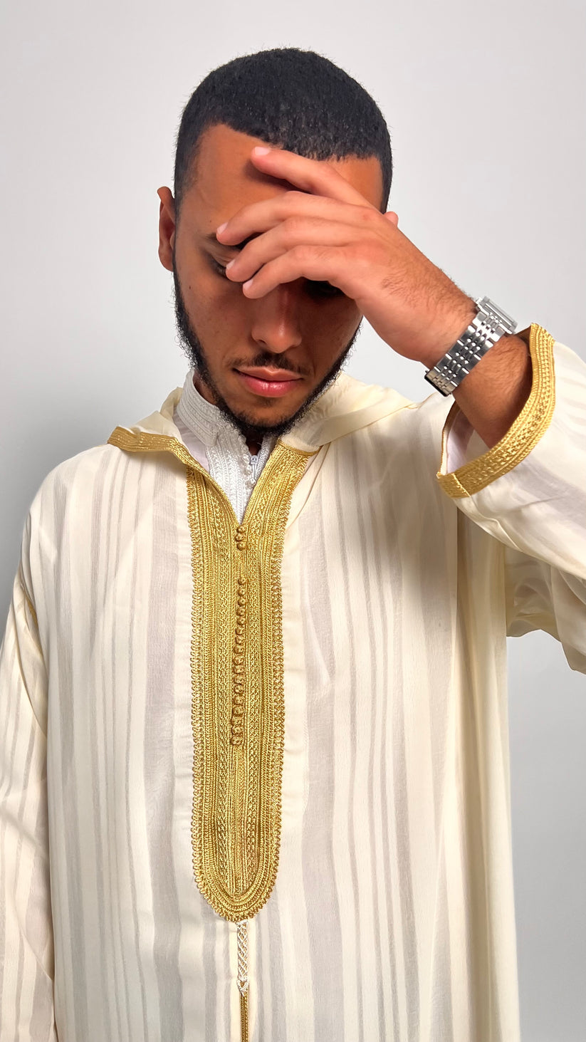 Creamy White and Golden Luxury 1 Piece Djellaba