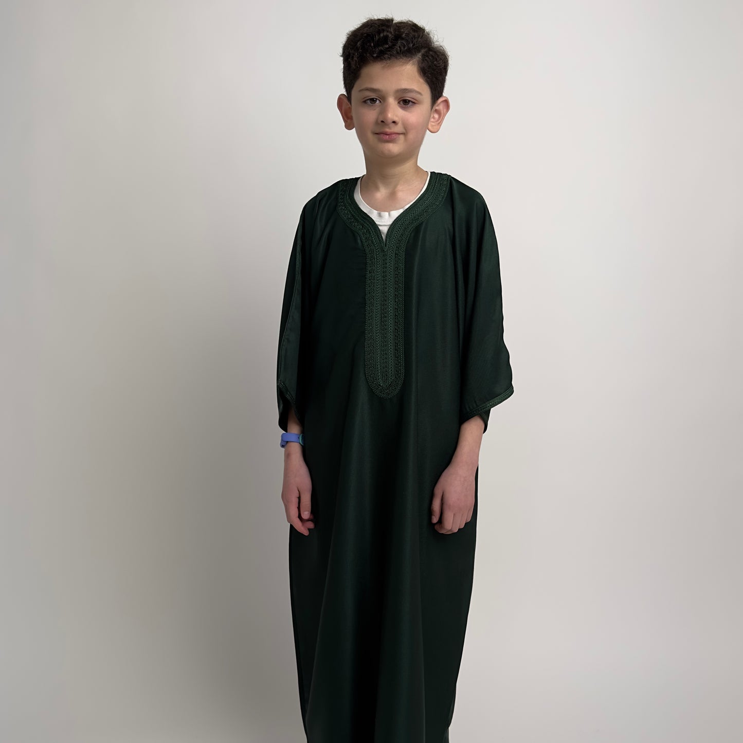 Forest Green Kids Satin Moroccan Thobe