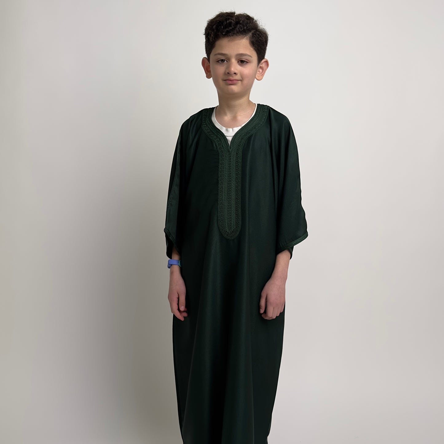 Forest Green Kids Satin Moroccan Thobe