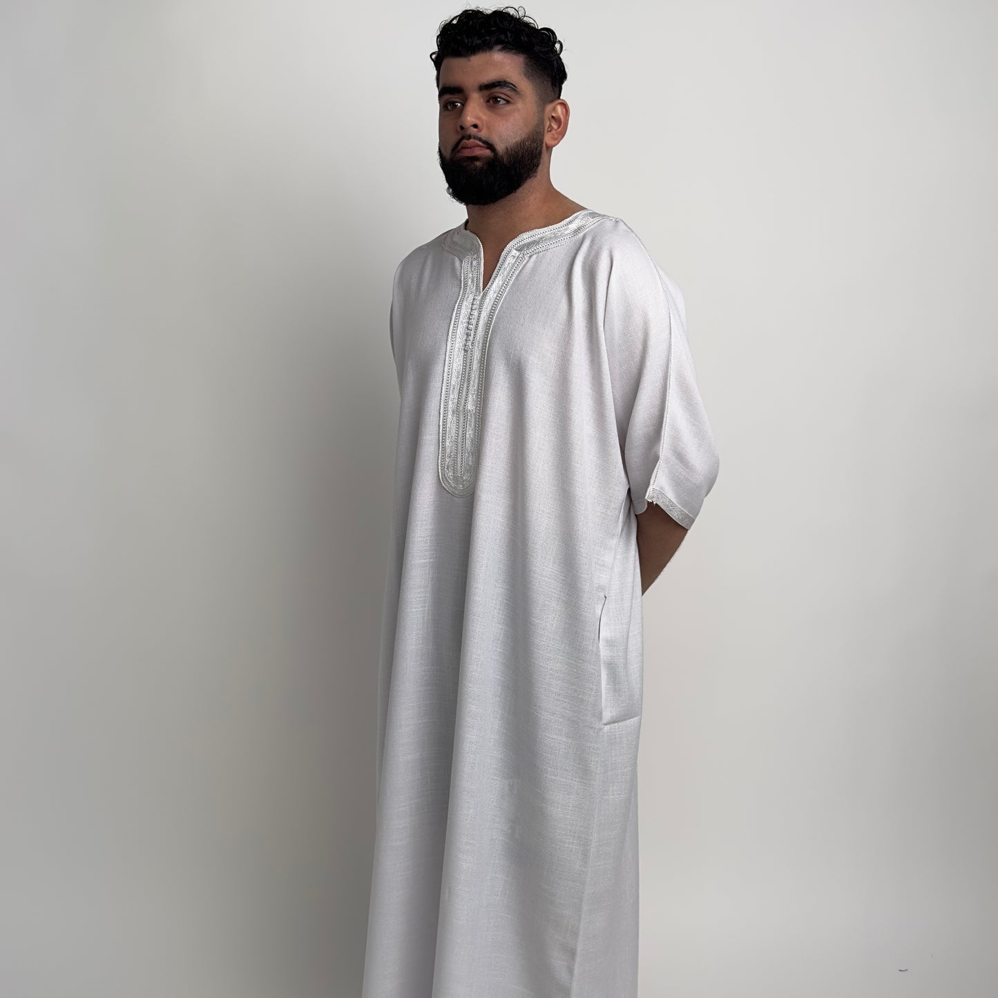 Pure White Linen Moroccan Thobe