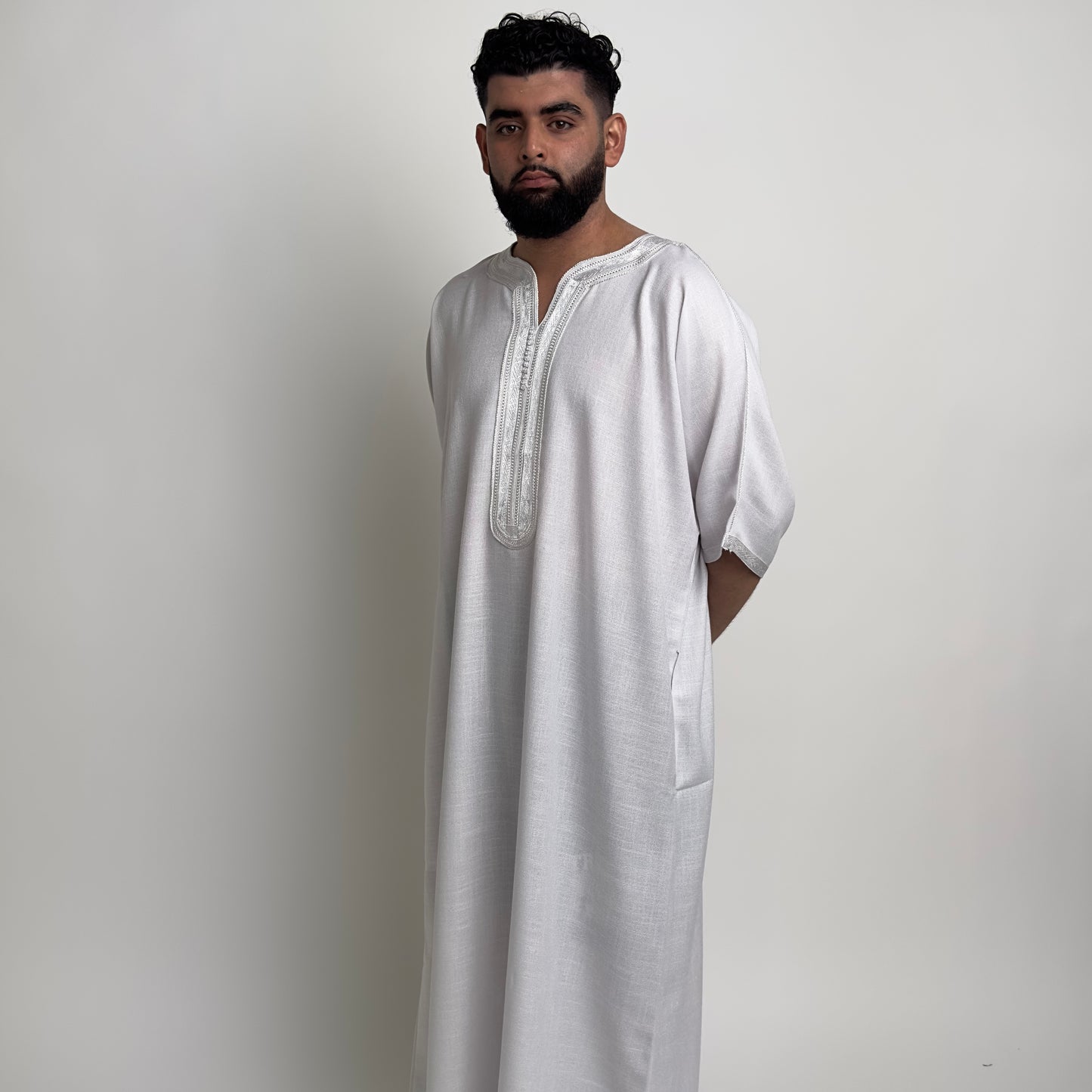 Pure White Linen Moroccan Thobe
