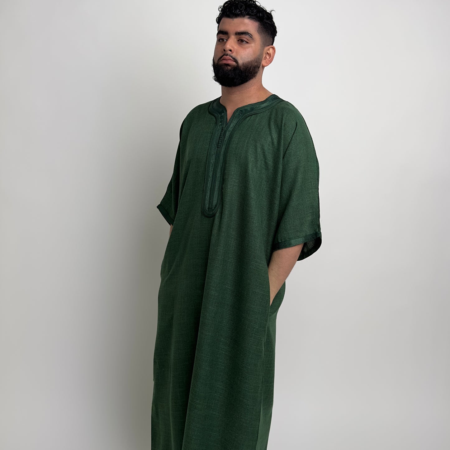 Forest Green Linen Moroccan Thobe