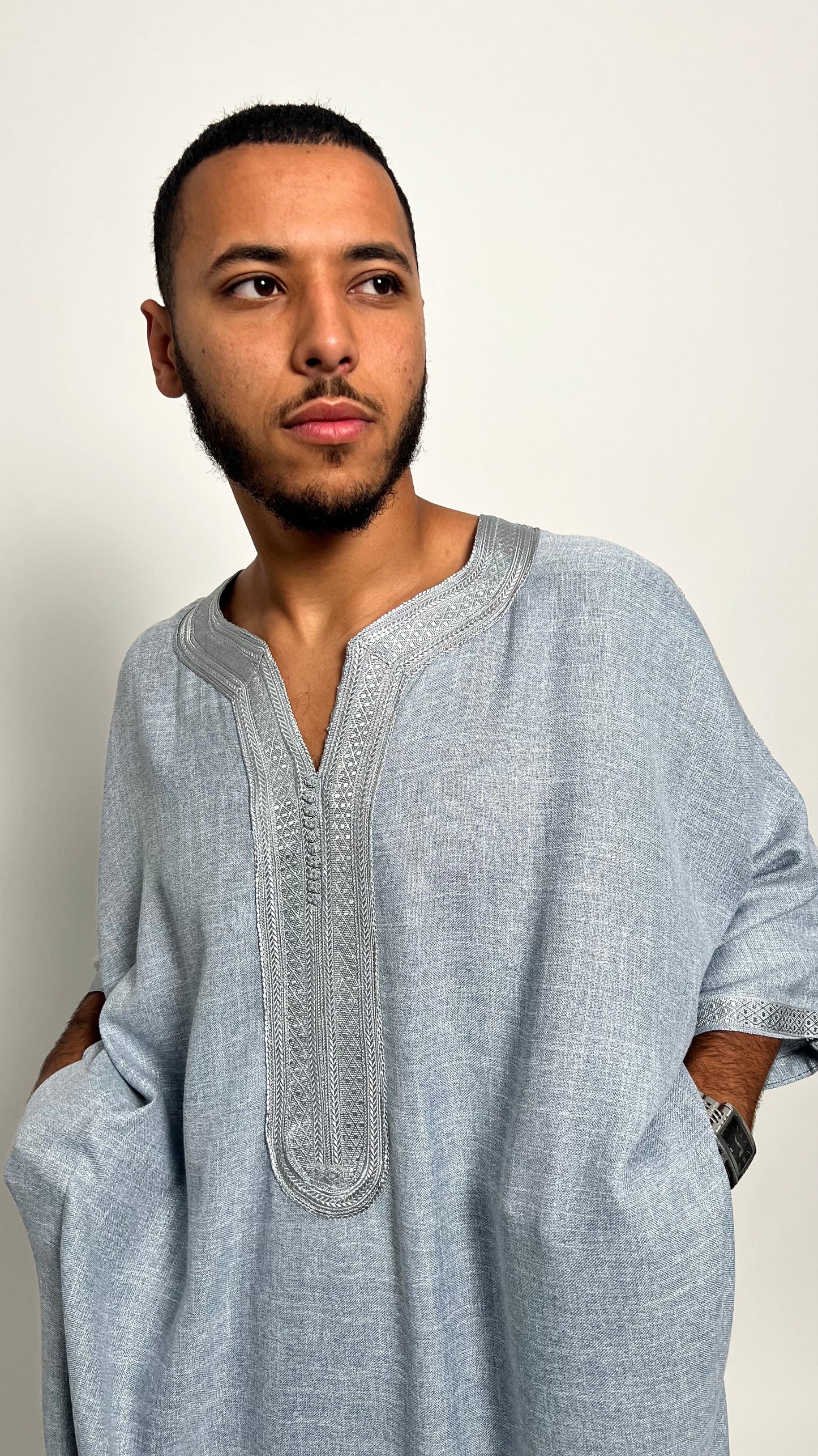 Cool Grey Linen Moroccan Thobe