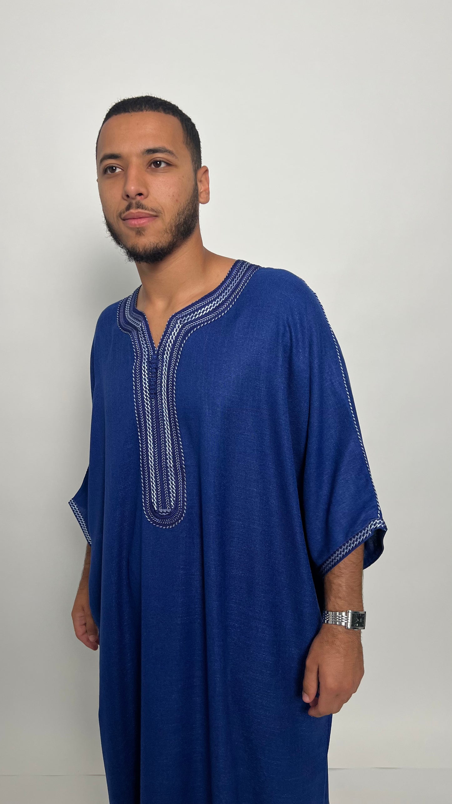 Deep Royal Blue Linen Moroccan Thobe