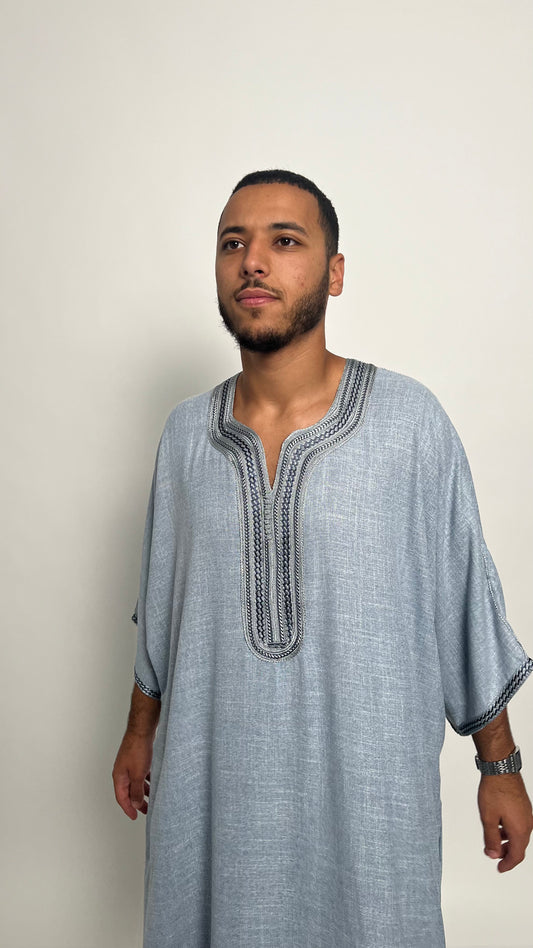 Cold Grey Linen Moroccan Thobe