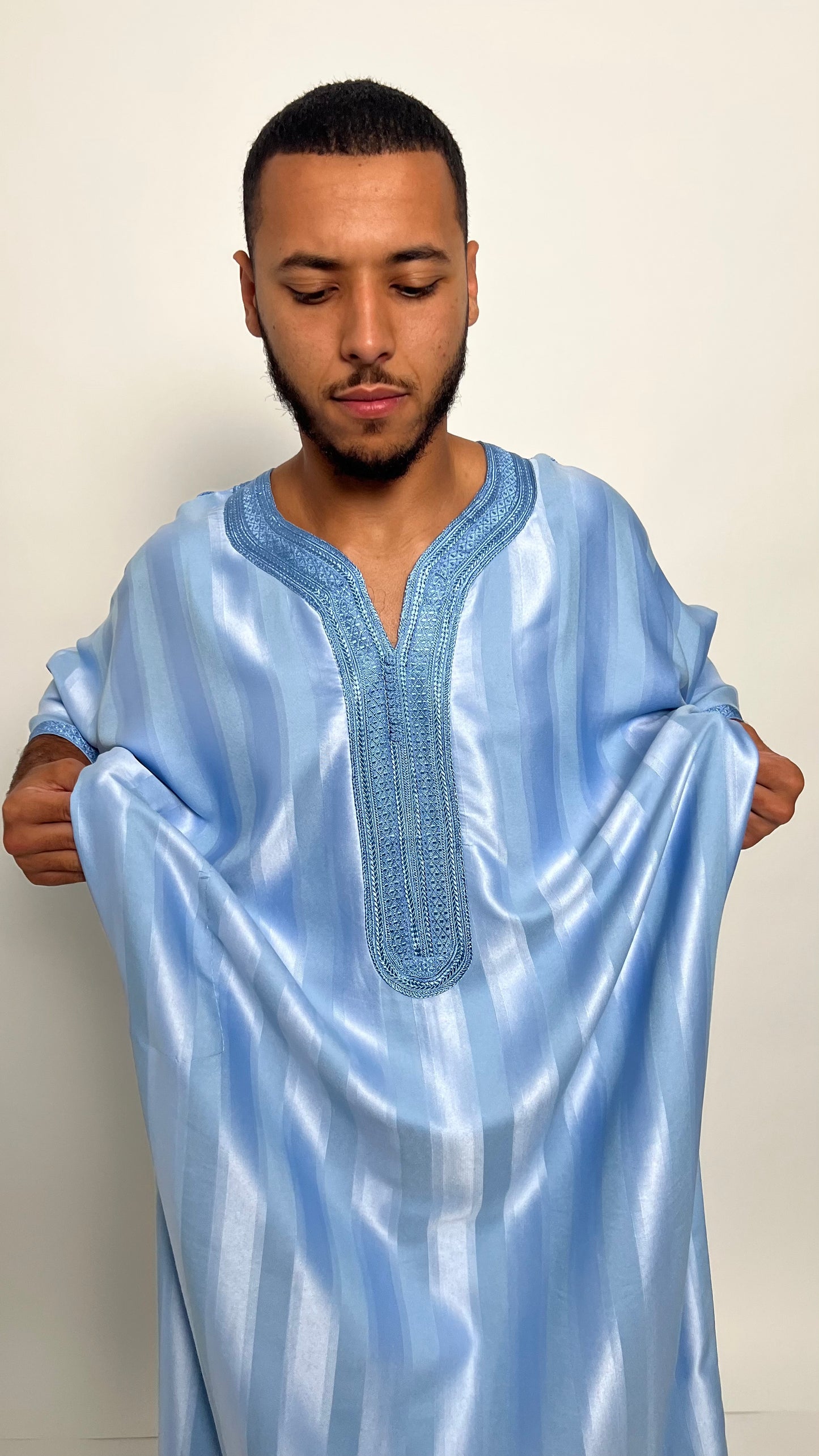 Ice Blue Satin Moroccan Thobe