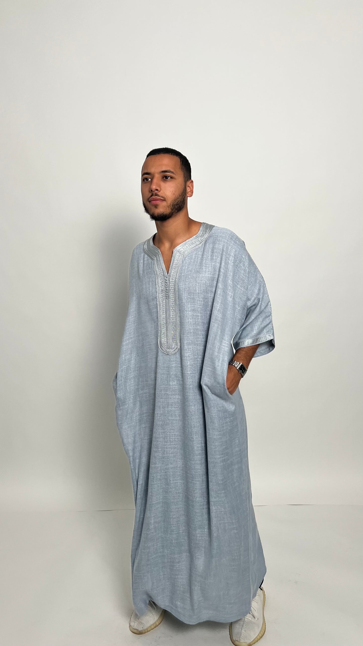 Cool Grey Linen Moroccan Thobe