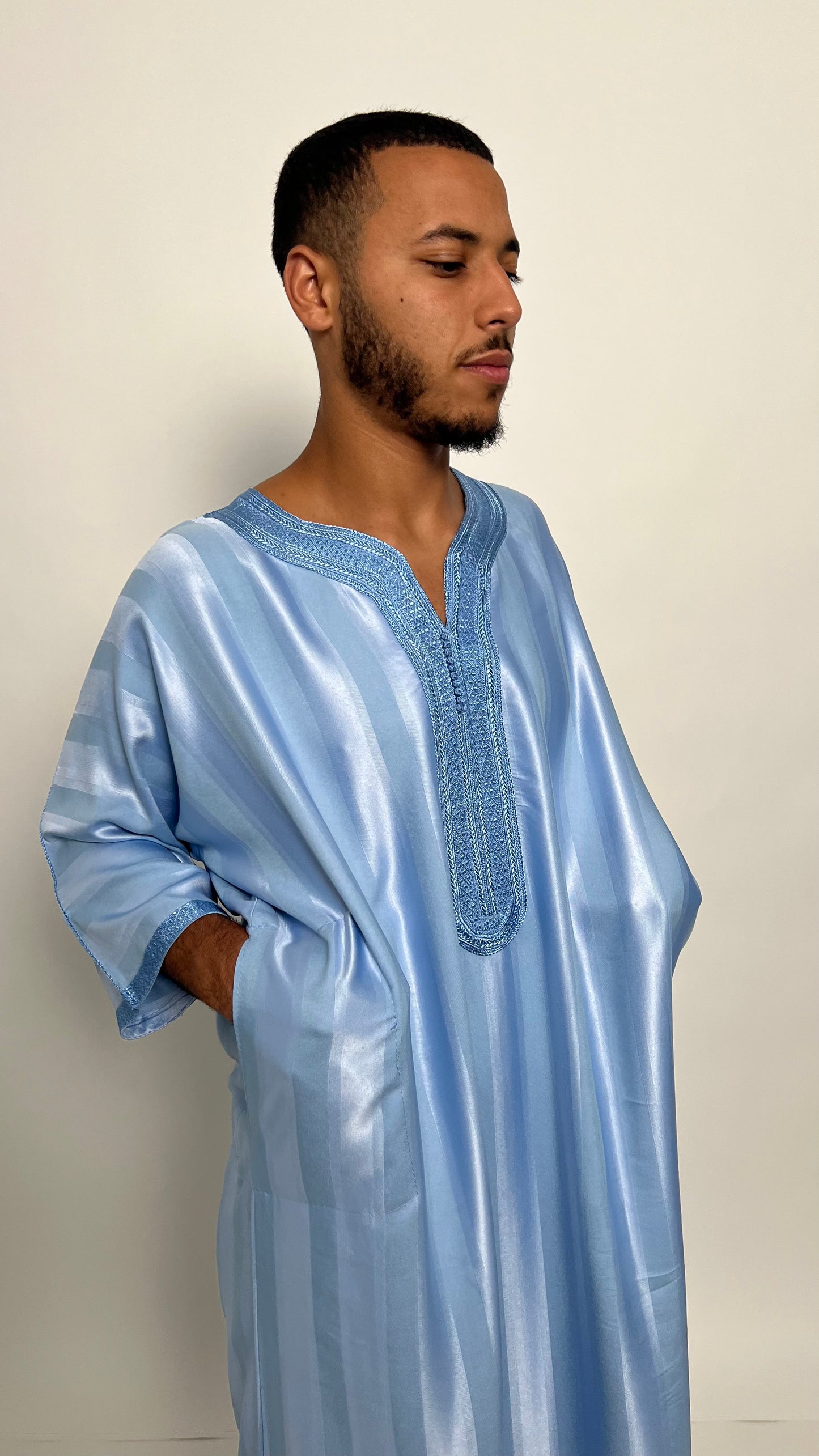 Ice Blue Satin Moroccan Thobe