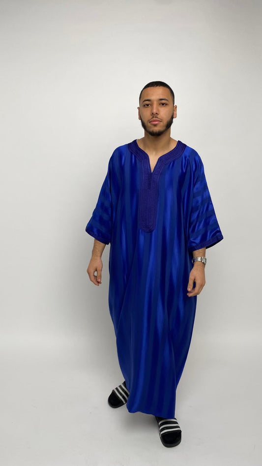 Deep Royal Blue Satin Moroccan Thobe
