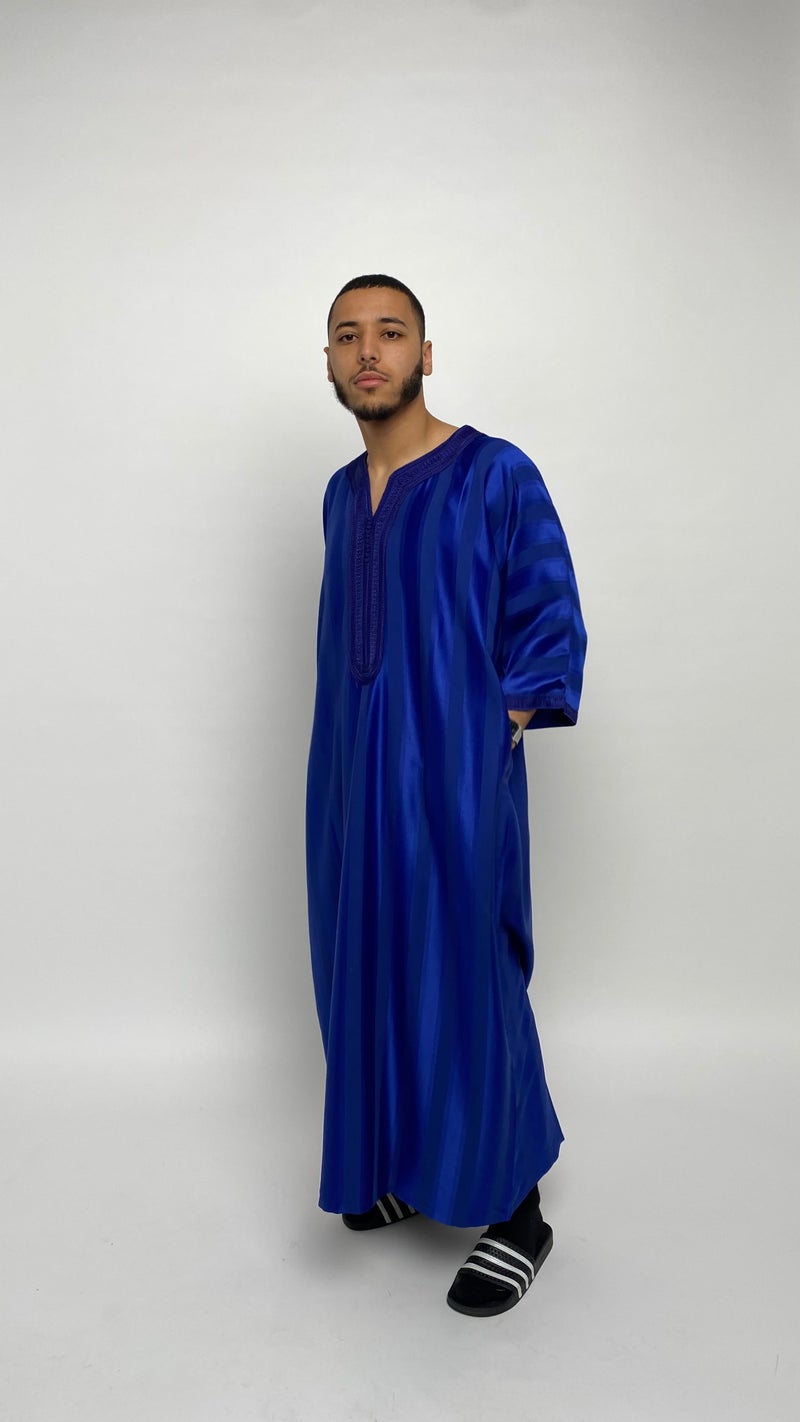 Deep Royal Blue Satin Moroccan Thobe
