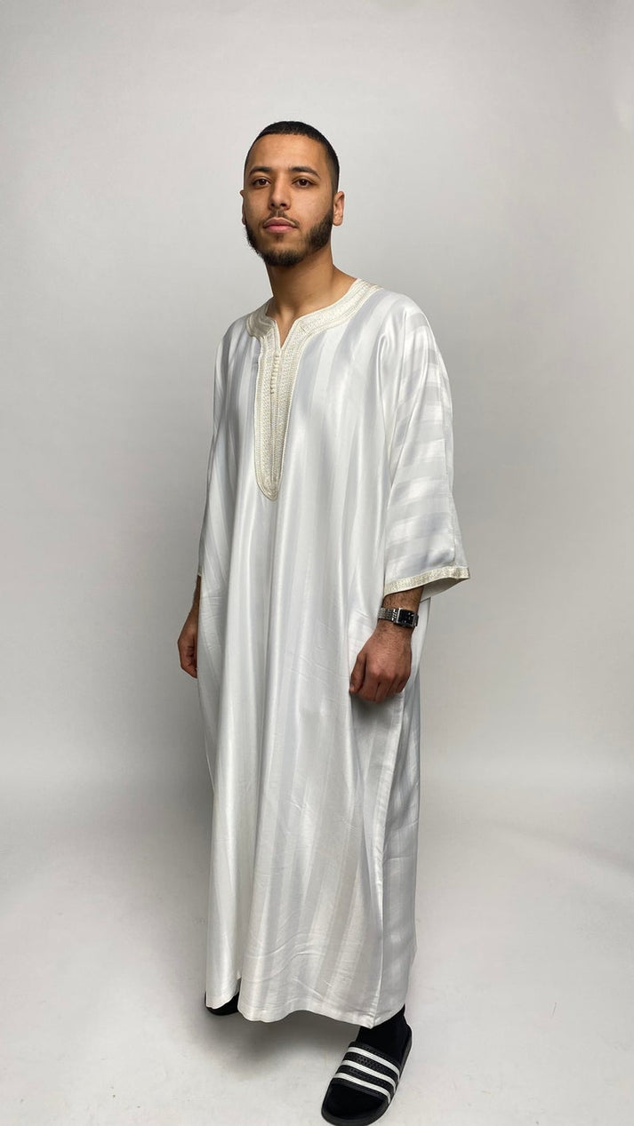 Pure White Satin Moroccan Thobe – Ihsaan Drip