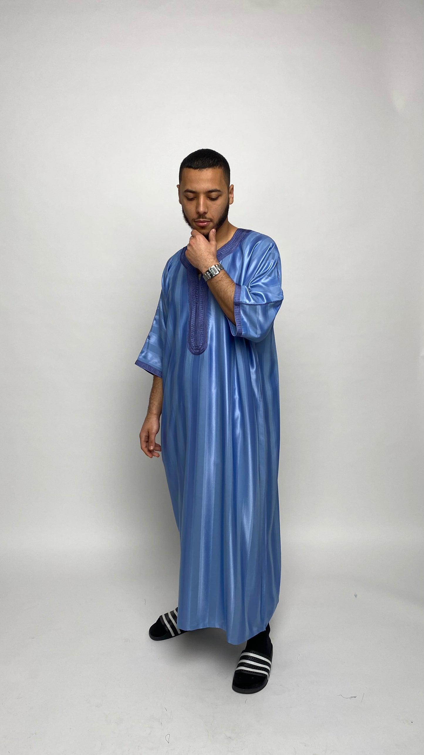 Cool Blue Satin Moroccan Thobe