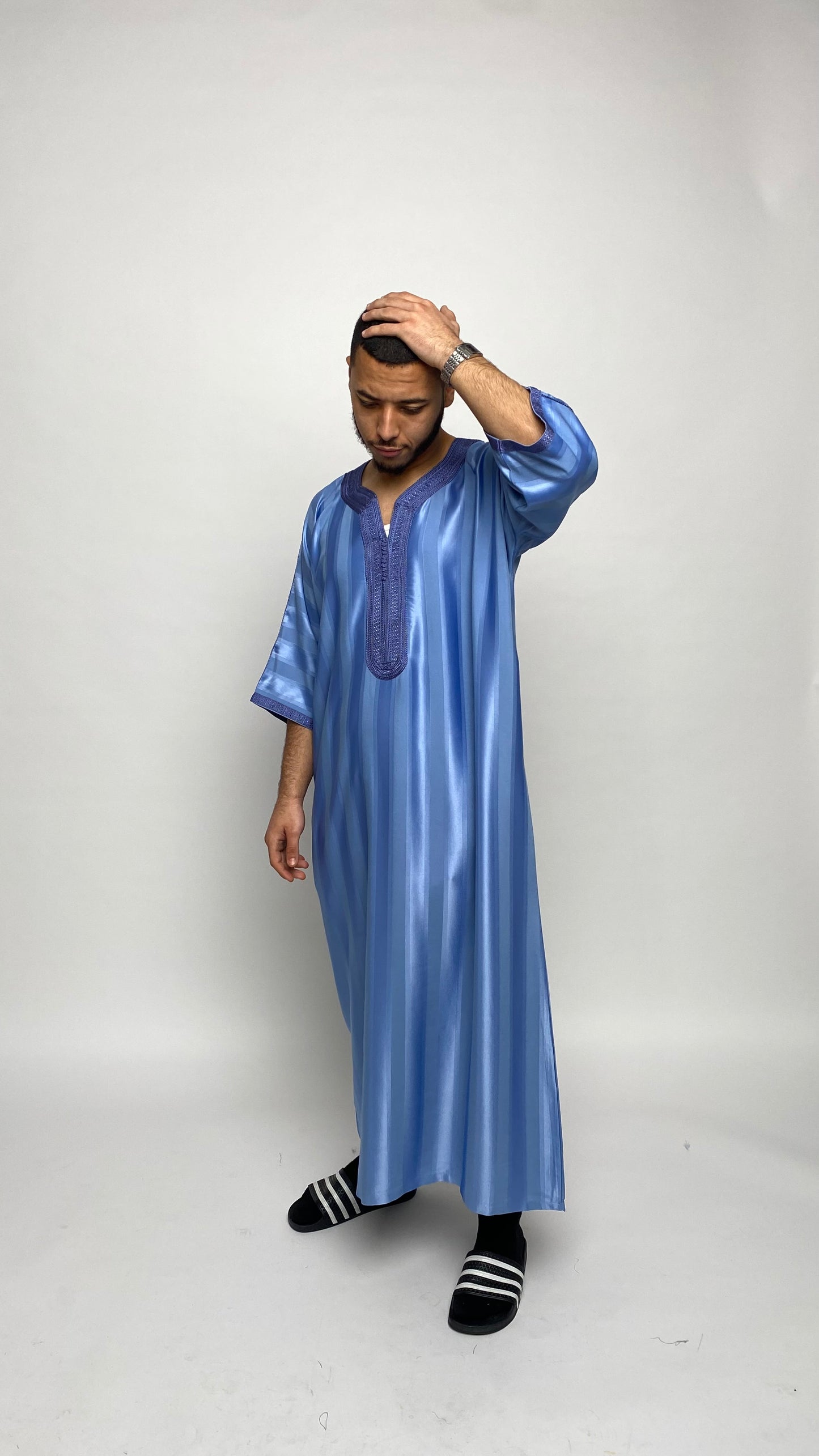 Cool Blue Satin Moroccan Thobe