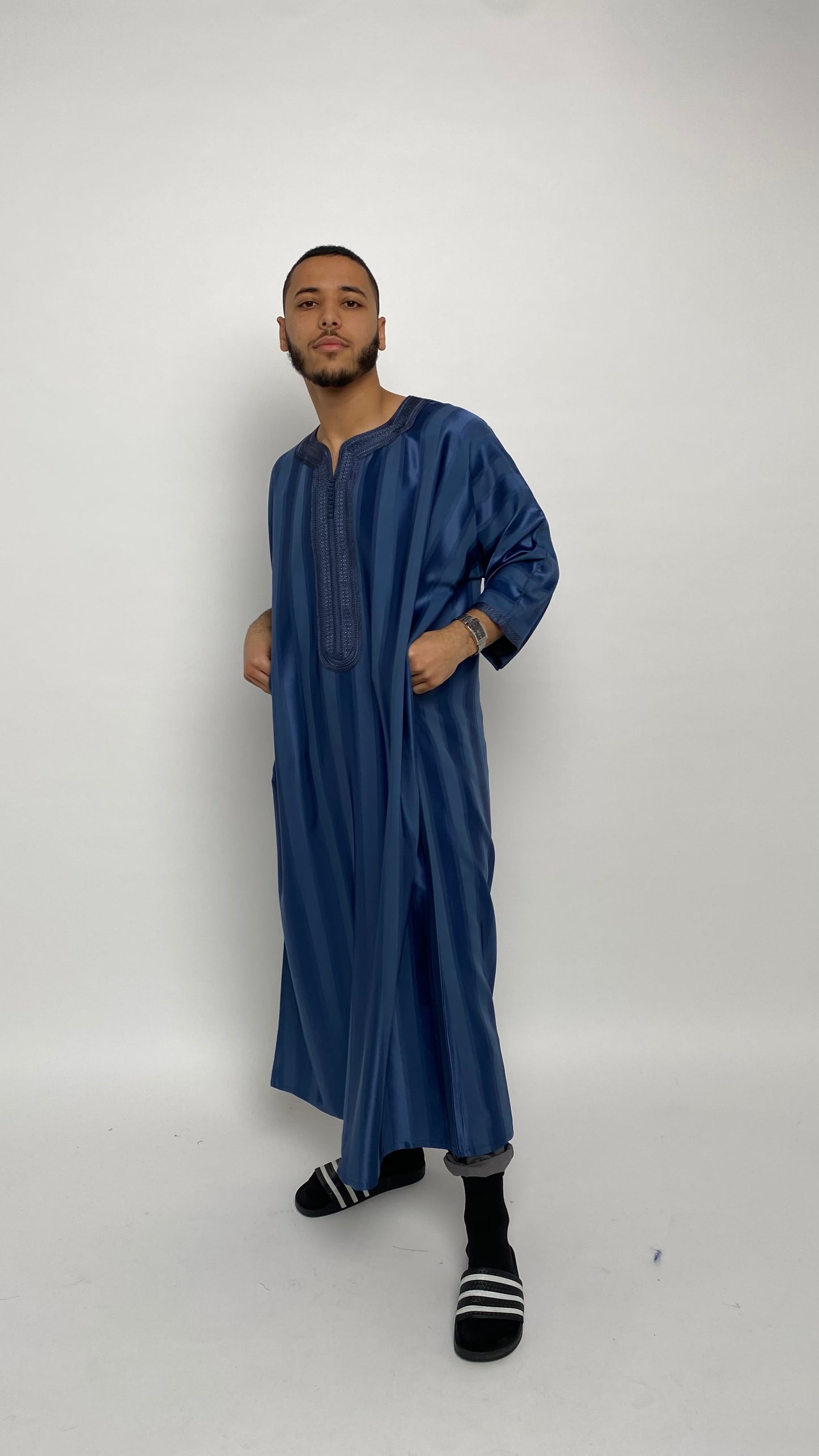 Deep Blue Satin Moroccan Thobe